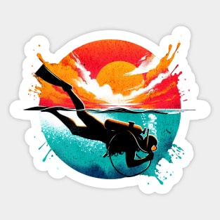 Scuba Diver Sunset Design Sticker